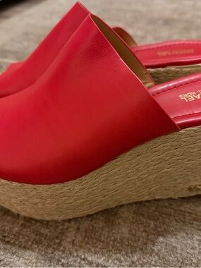Michael Kors Bright Red Leather Espadrille Wedge Mules